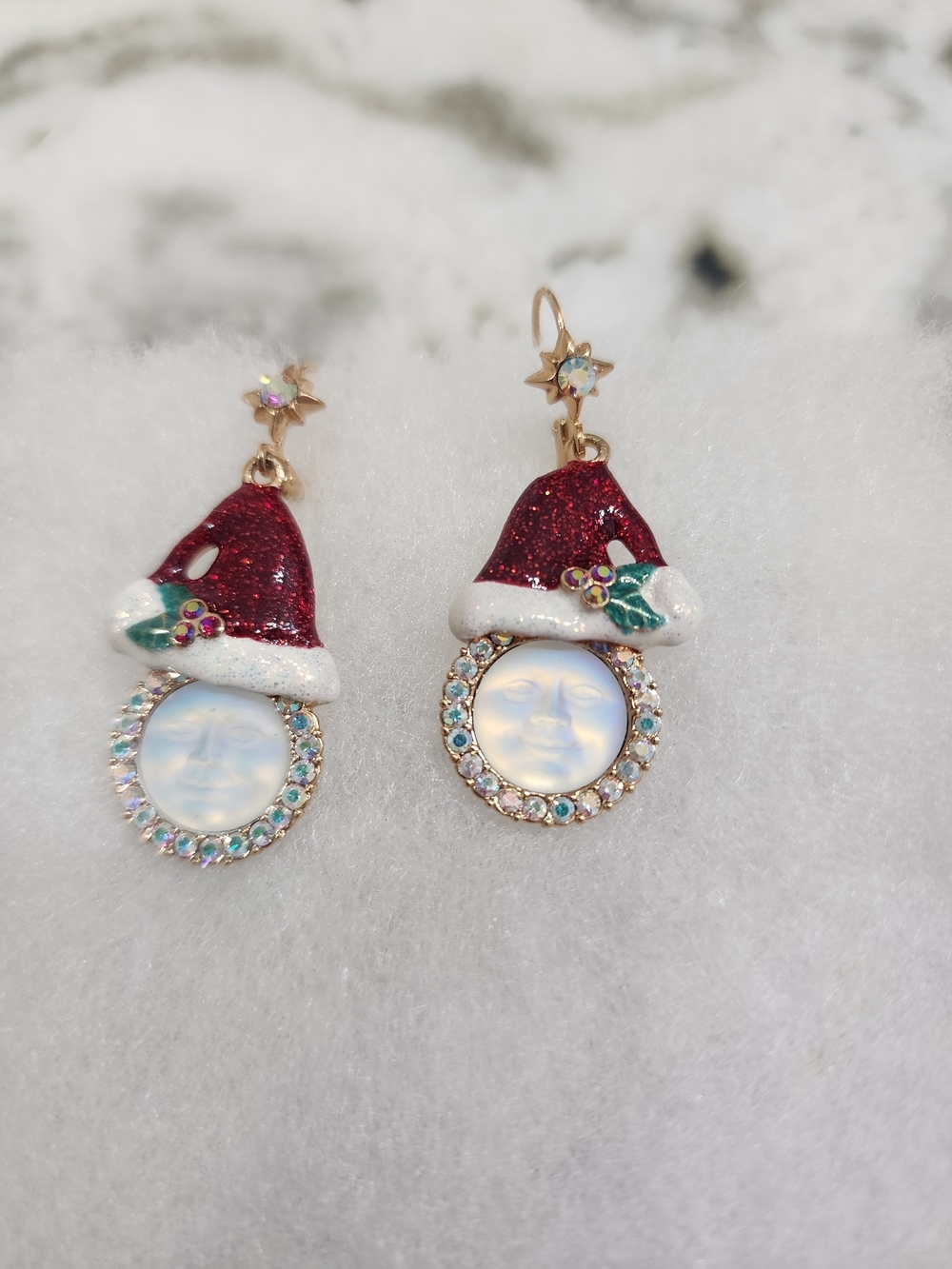 Kirks Folly Red & White Moonface Santa Hat Drop Earrings